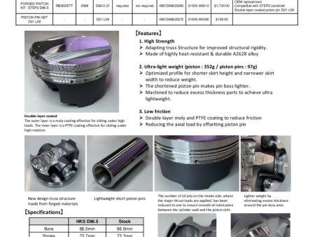 HKS Lightweight Short Piston Pin Set D21 L56 Online Hot Sale