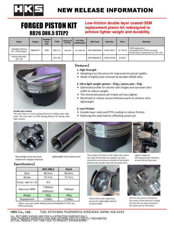 HKS Lightweight Short Piston Pin Set D21 L56 Online Hot Sale