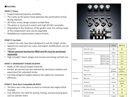 HKS PISTON KIT FA20 2.1L LOW COMP Cheap